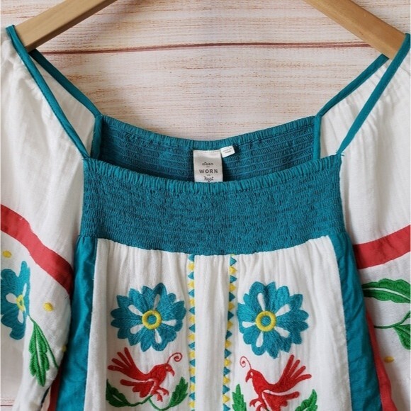 Anthropologie Seen Worn Kept 100% Cotton Embroidered Ruffle Sleeve Tunic/Top - Picture 9 of 15